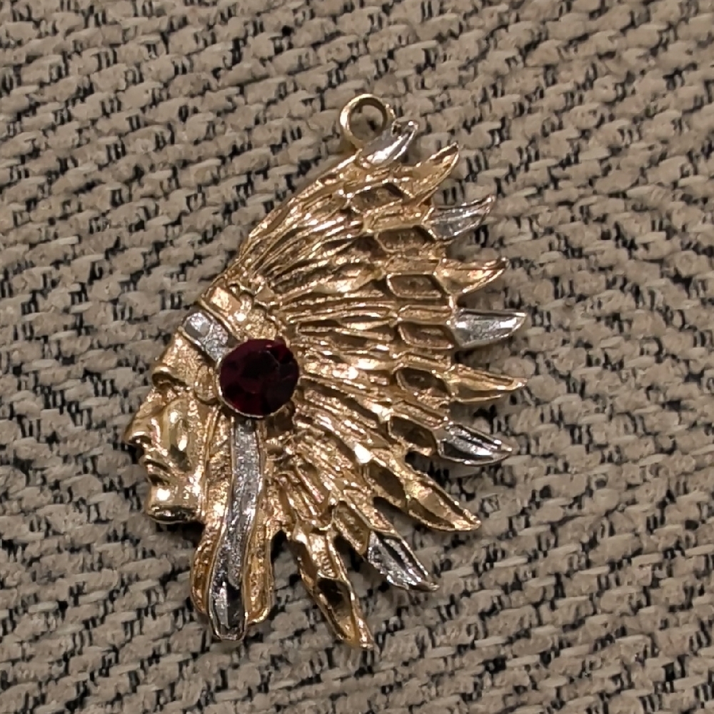Gold Toneand Silver Feathered Pendant Vintage